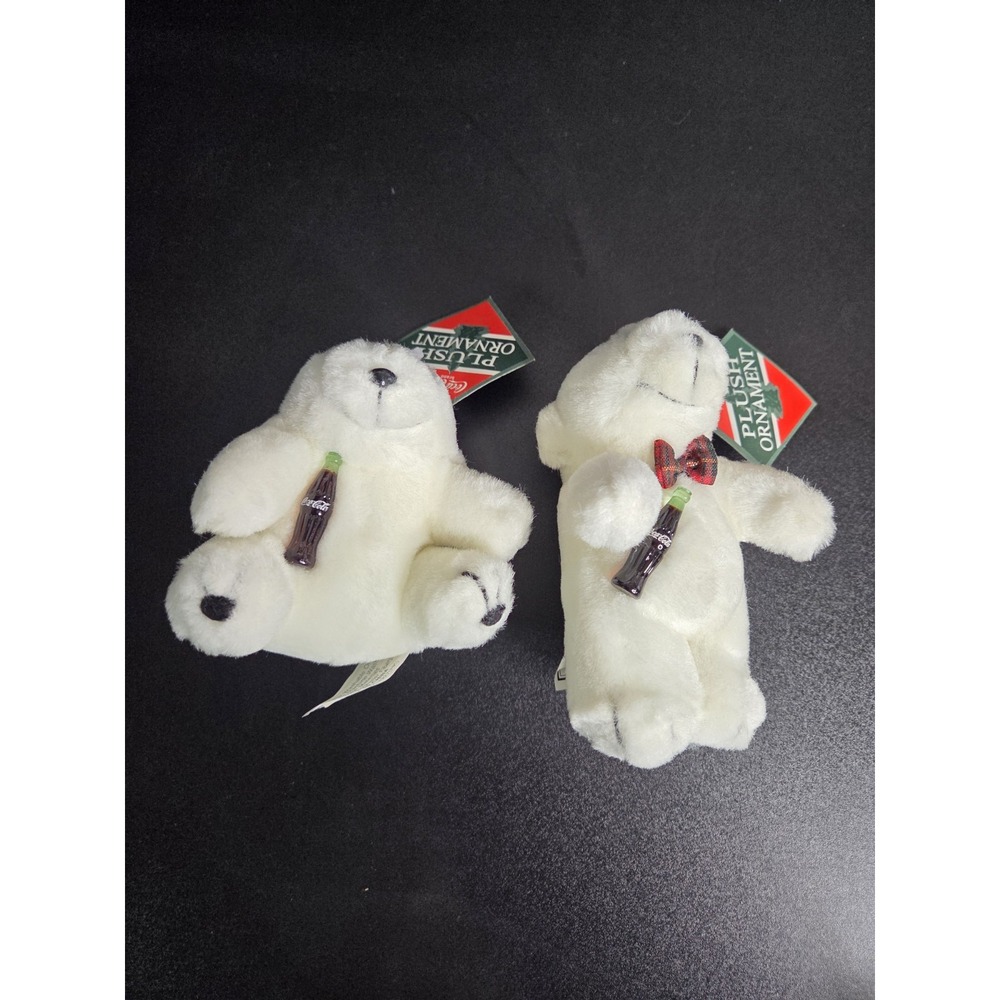 1996 Coca-Cola Polar Bear Plush Ornament Set Holiday Christmas Decor NWT